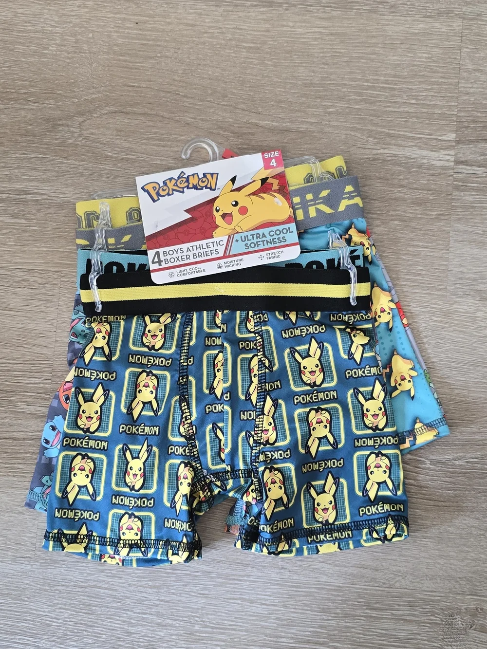 Boys' Pikachu Blue Athletic Boxer Briefs - Size 4